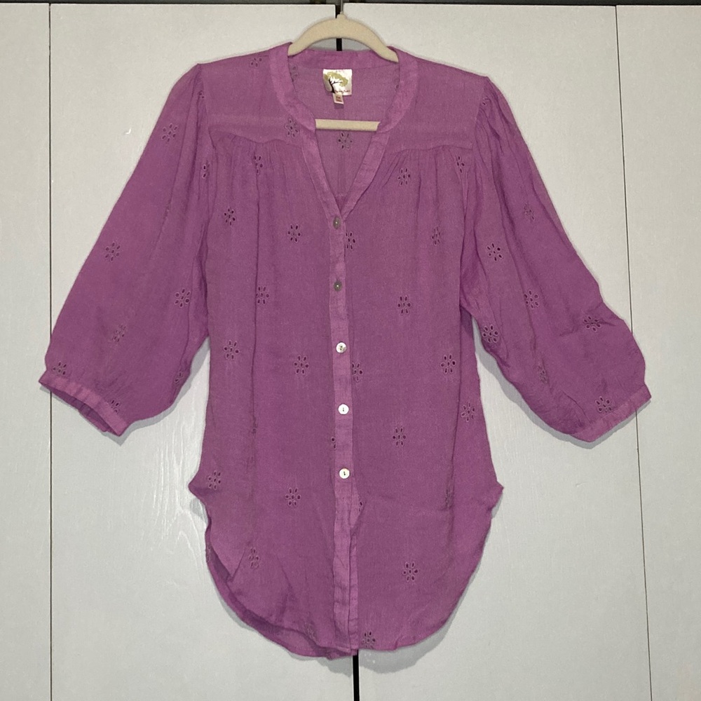 Fairycore All-over Eyelet Lace Balloon Sleeve Gauzy Peasant Top Whimsical M